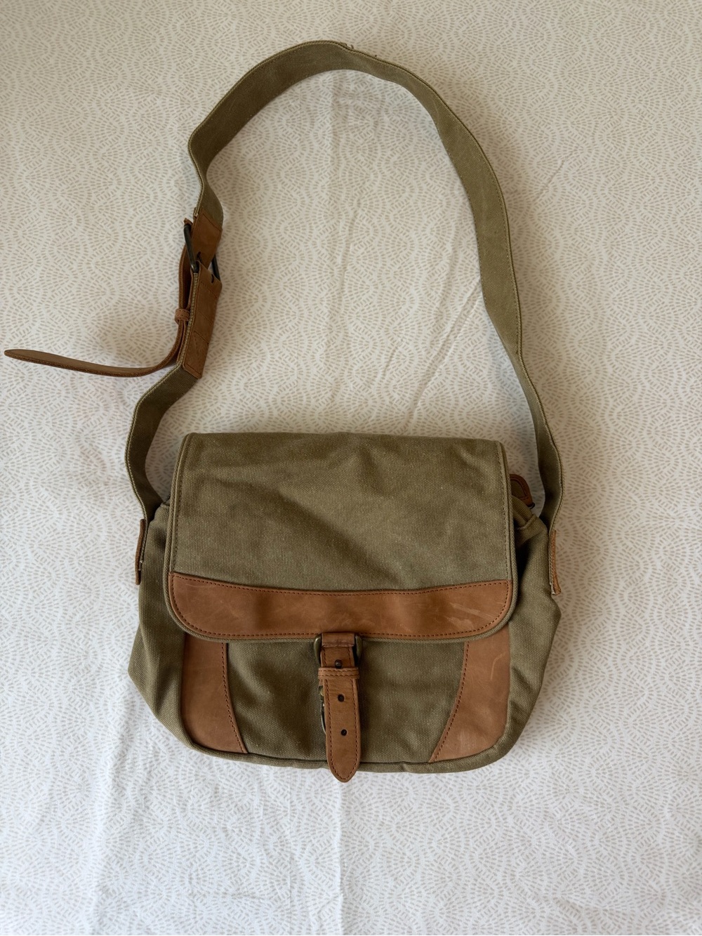 L.L. Bean Olive Canvas Messenger with Brown Leather Accents